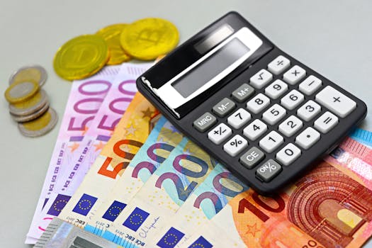 Euro Banknotes with Cryptocurrency and a Calculator